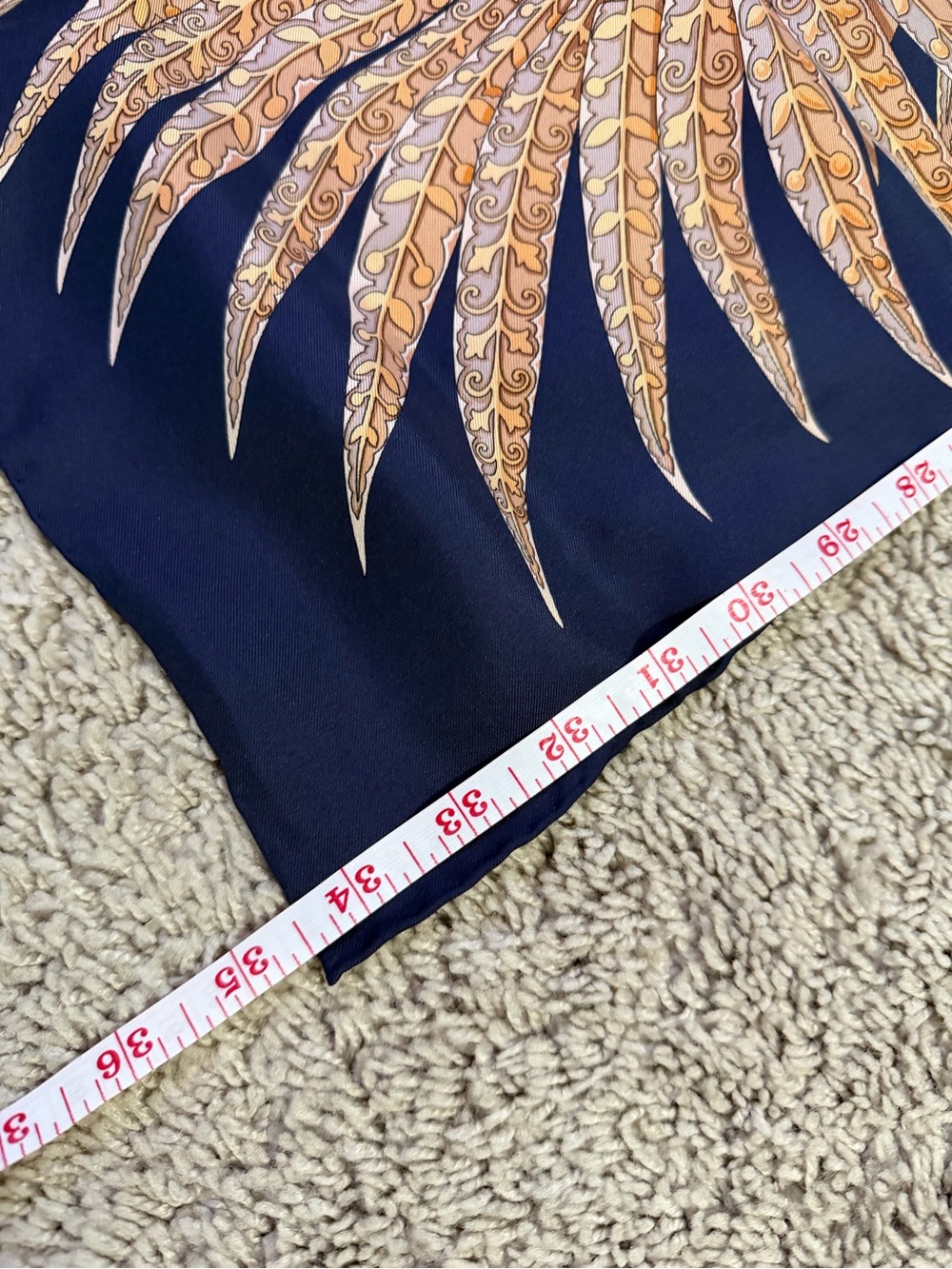 Salvatore Ferragamo Navy and Gold Printed Silk Scarf - Picture 9 of 9